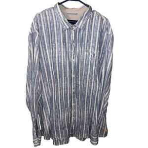 Tommy Bahama men’s blue striped 100% linen button down long sleeve shirt XXL